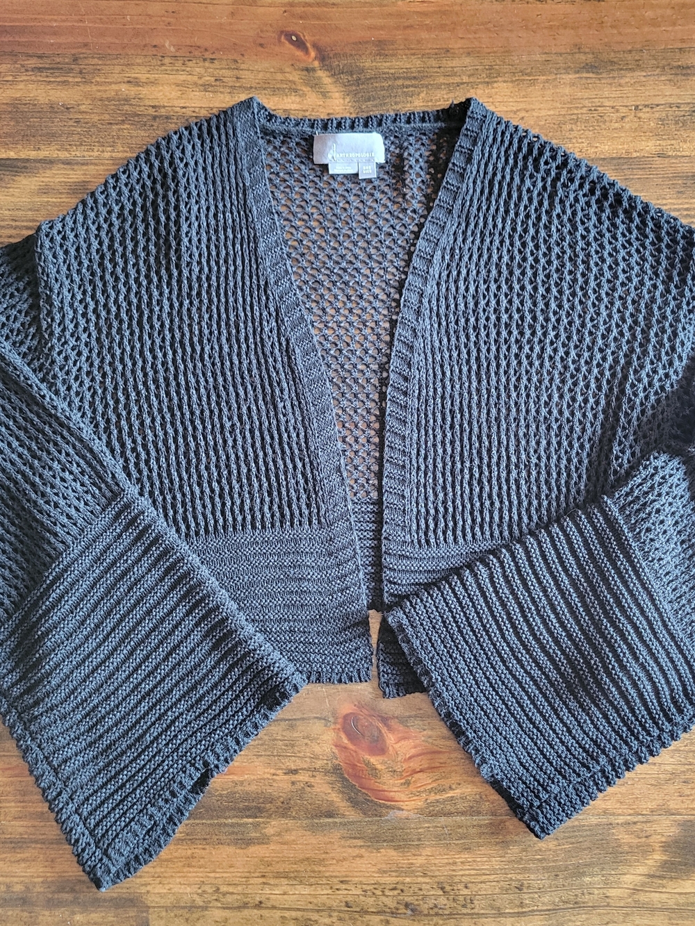 Anthropologie Black Open-Weave Cropped Cardigan
